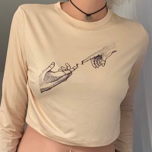 michelangelo creation of adam cropped top